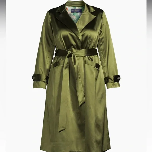 Gabriella Rossetti Caterina Stretch Satin Coat Green Leaf Size 18